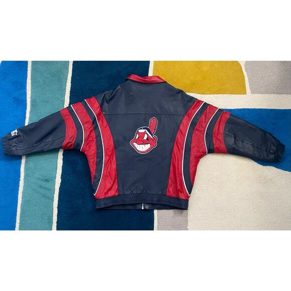 VTG Cleveland Indians/Guardians MLB Leather Starter Jacket Mens Med Chief Wahoo - Picture 2 of 11
